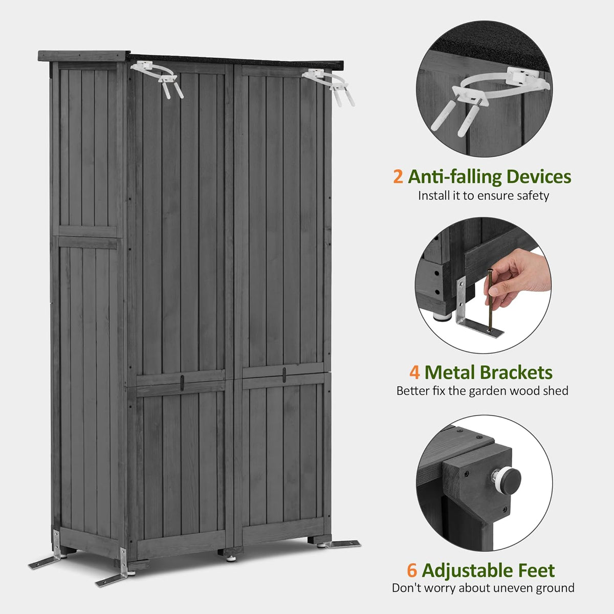 MCombo Outdoor Storage Cabinet, Garden Storage Shed, Outside Vertical Shed with Lockers, Outdoor 63 Inches Wood Tall Cabinet for Yard and Patio 0870 (Grey)