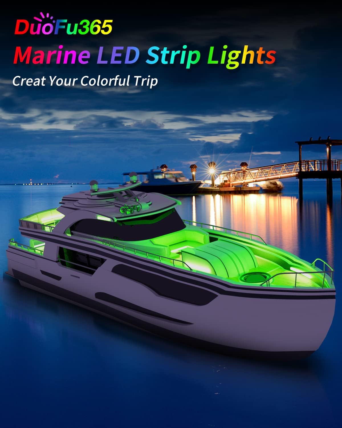 Boat Led Strip Light,12V Waterproof Marine Boat Interior Courtesy Deck Navigation Lights Cuttable for Car Motorcycle RV Truck Trailer Kayak Home with Strong Nano Tape Green,12inch (Pack of 4)