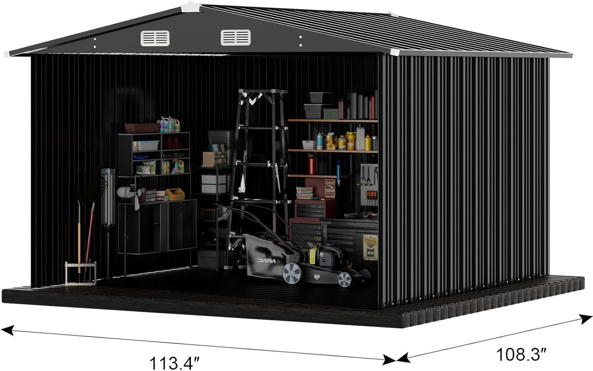 COMHOMA Shed Outdoor Storage Shed Metal,Lockable Doors Tool Sheds with Sloping Roof,Steel Garden Shed with Air Vent for Backyard,Patio,Lawn,Poolside (Grey, 10'*10')