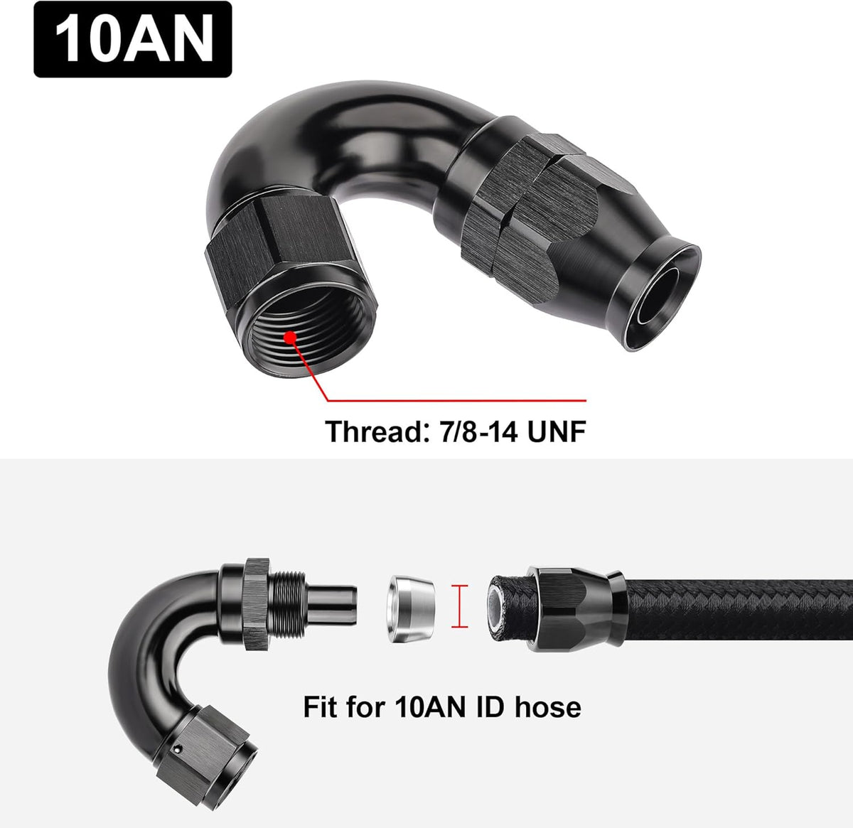 EVIL ENERGY 10AN 150 Degree PTFE One Piece Full Flow End Hose Fitting Aluminum Black