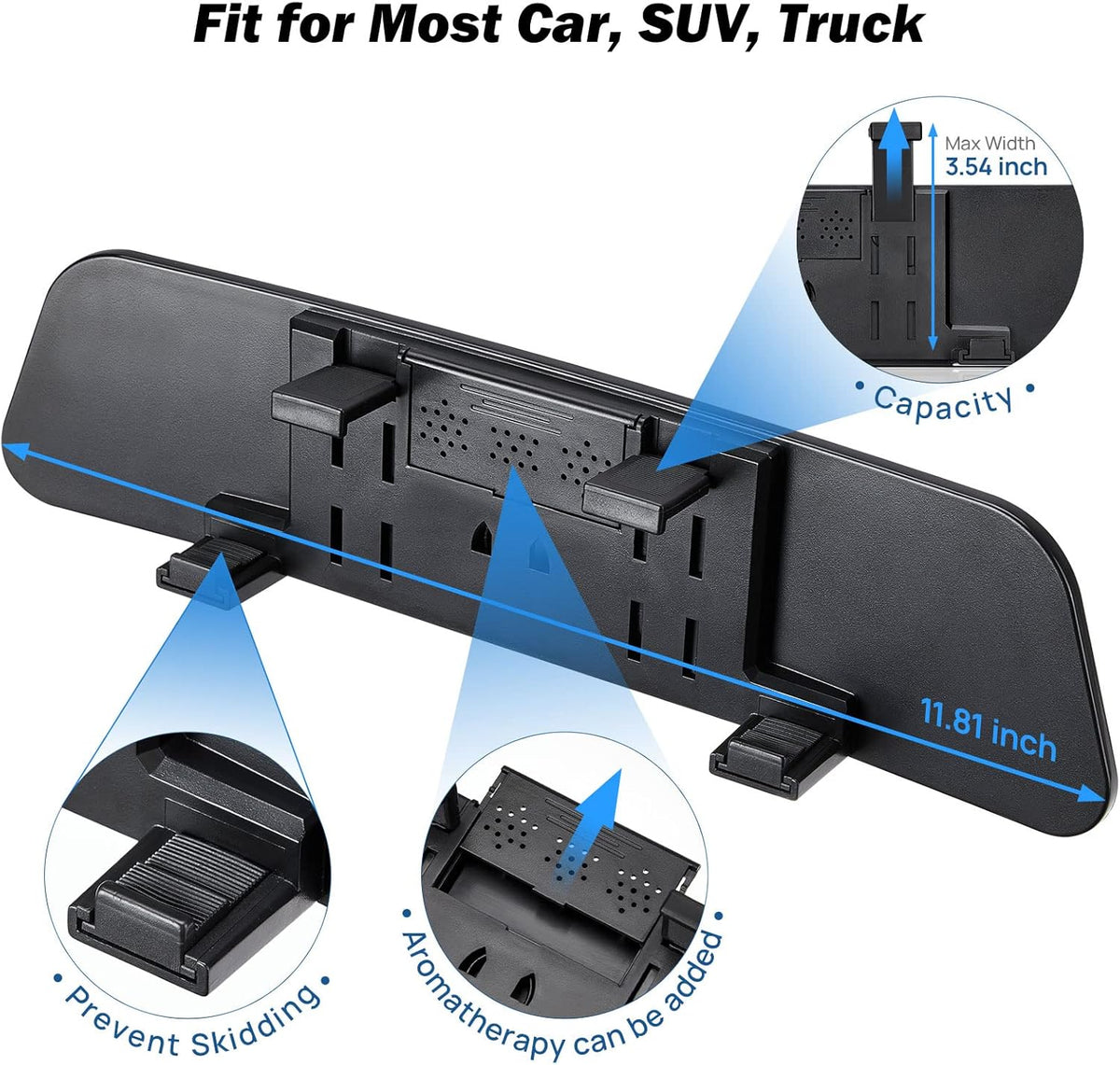 JOYTUTUS Rearview Mirror, 12 Inch Panoramic Anti-Glare Clip-on Wide Angle Convex Rear View Mirror, Effectively to Reduce Blind Spot, Universal for More Car SUV Trucks -Blue