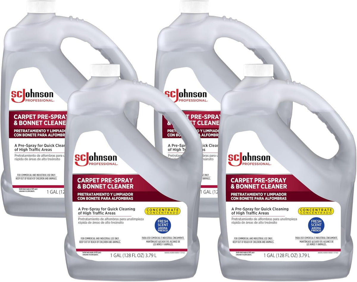 SC Johnson Professional Carpet Pre-Spray and Bonnet Cleaner, Carpet Cleaner Pre-Spray, 1 Gallon, 4 Count, for Professional Use Only