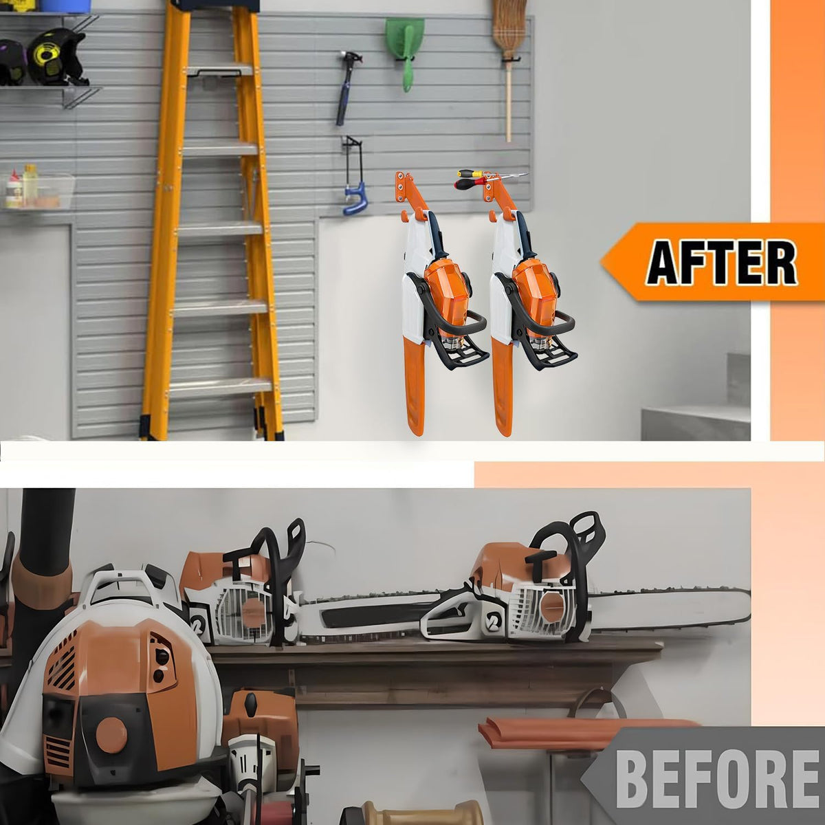 Chainsaw Hanger - 1Pack/2 Pack Chainsaw Holder, Heavy Duty Chainsaw Wall Mount, Garage Organization Garage Storage Shed Organizer Mounted Chainsaw Rack Tool Racks (2, Orange)