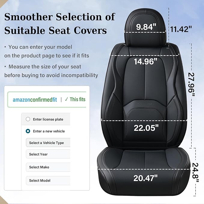 Coverado Car Seat Covers Full Set, Premium Nappa Leather Seat Covers for Car, Waterproof Car Seat Protector with Lumbar Support, Automotive Seat Covers Universal Fit for Most Cars SUV Truck(Black)