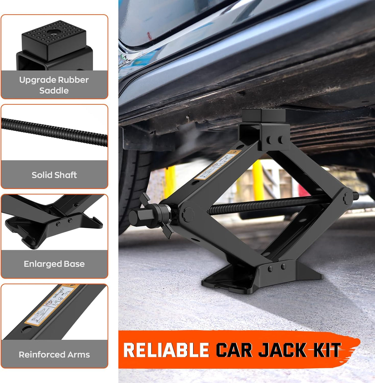 New Version Car Jack Kit Scissor Jack for Car 3 Ton 6614 lbs Spare Tire Changing Kit,Portable Tire Jack Repair Kit with Lug Wrench,Car Lifting Jack for Auto/SUV/MPV