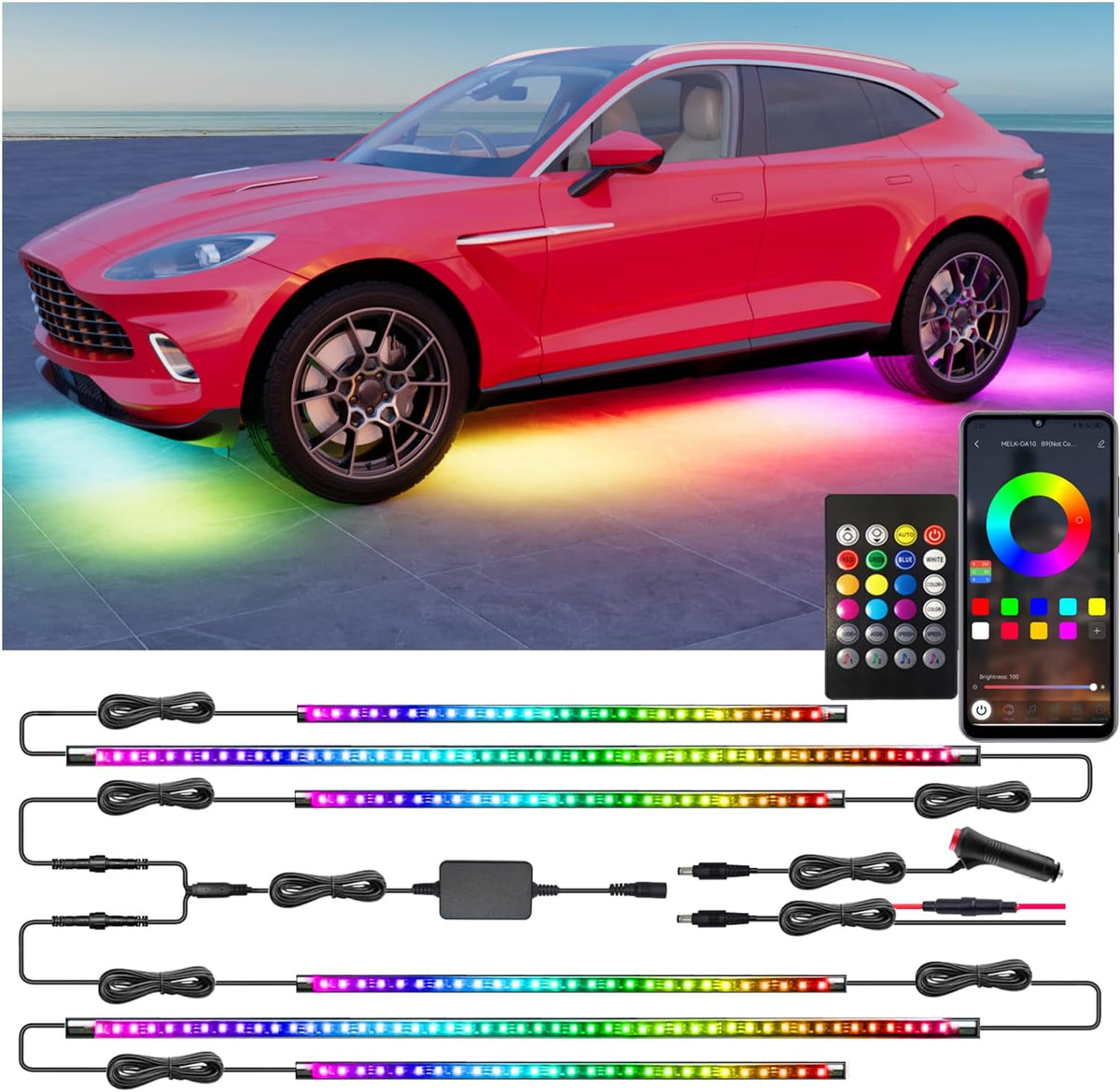 Underglow Led Lights for Cars, 6 pcs RGB-IC Smart LED Lights with Dream Color Chasing and 16 Million Colors with App and Remote Control, Waterproof Underglow Kit for Cars, SUVs, Trucks