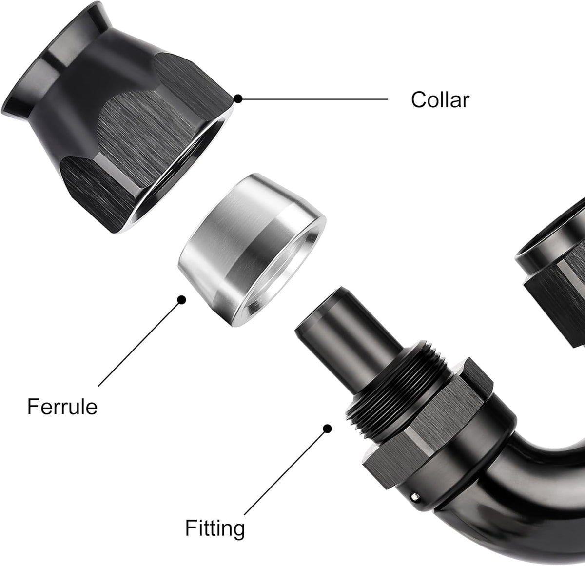 EVIL ENERGY 6AN 180 Degree PTFE One Piece Full Flow End Hose Fitting Aluminum Black
