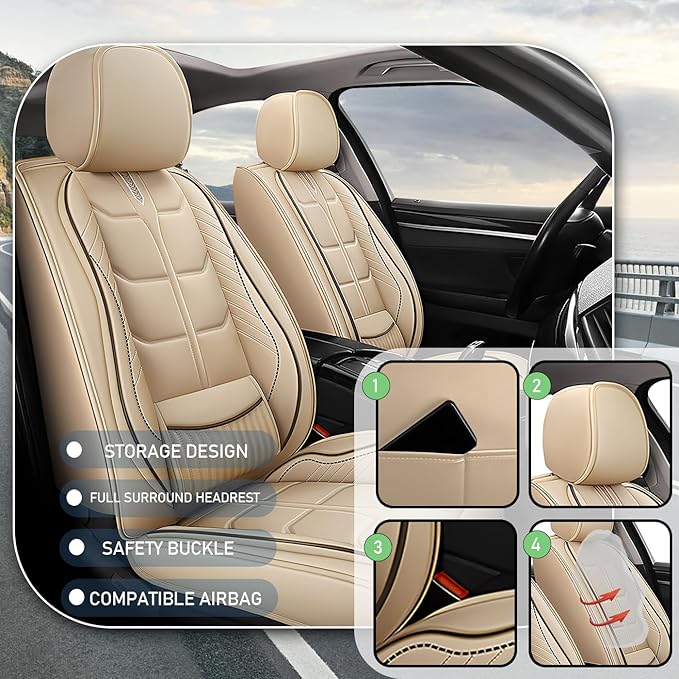 Leather Car Seat Covers Fit for Toyota Corolla 1997-2024, 5 Seater Car Seat Cover, Premium Waterproof, Scratch Resistant Car Interior Accessories (Full Set Beige)