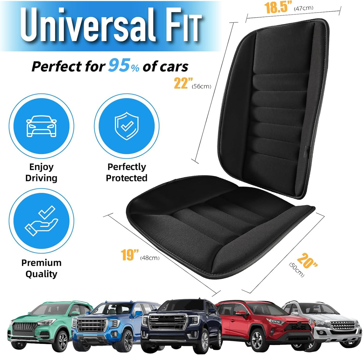 Car Seat Cushion with Back Support Pillow, Comfy Lumbar Support & Seat Cushion, Memory Foam Driving Pillow for Back-Sciatica Pain Relief, Auto Pad Suitable for Car, Truck, SUV - Black
