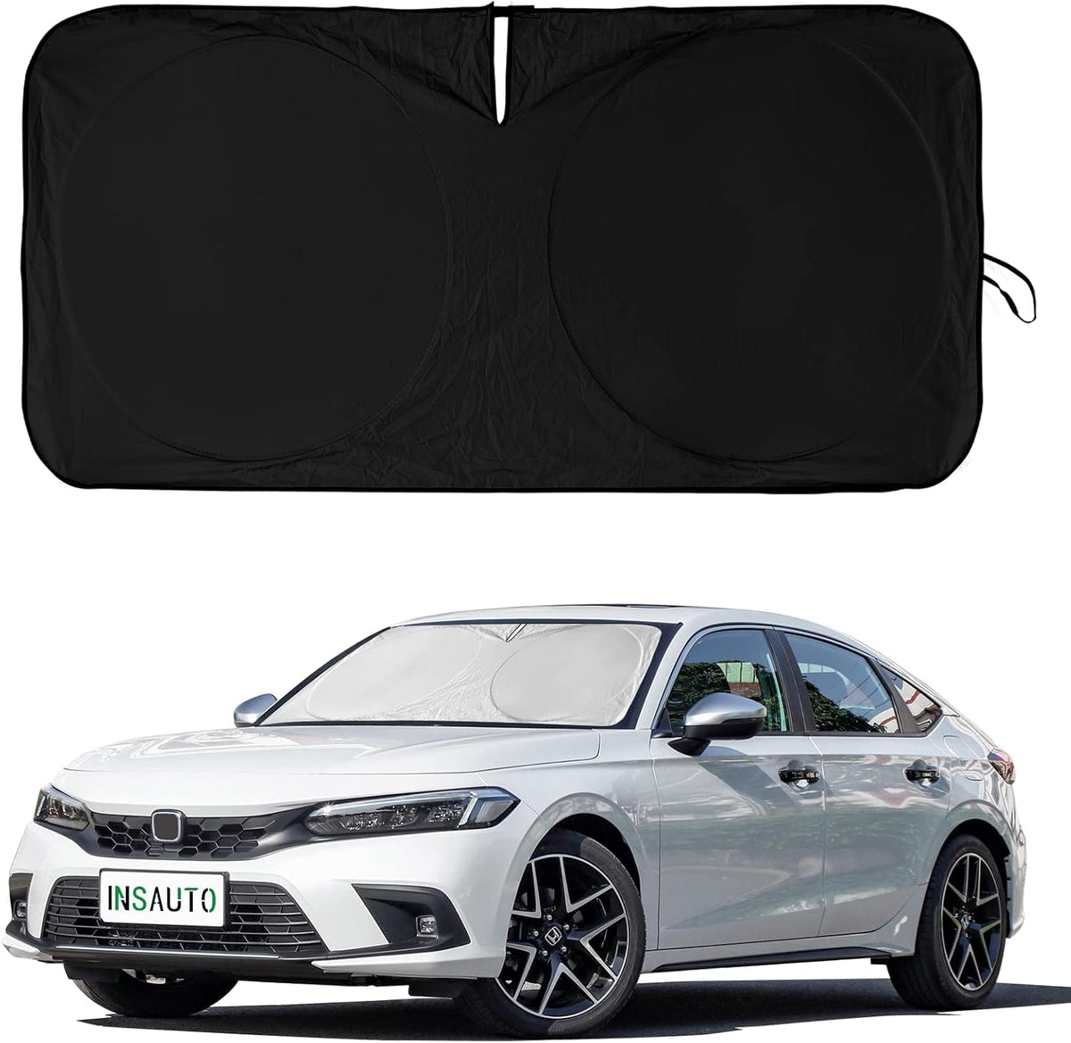INSAUTO Windshield Sun Shades Compatible with Honda Civic Accord, Front Window Sunshade for Windshield Cover Foldable Sun Visor Protector 210T Reflective Cool Car Accessories (61" X 34.6")