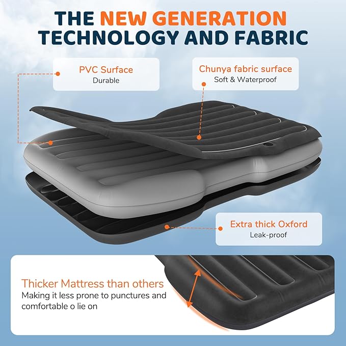 SUV Air Mattress Inflatable Travel Bed: Foldable - Portable Car Inflatable Bed Camping & Road Trips - Thickened Car Air Mattress for Back Seat with Carry Bag & Cup Holder & 2 Pillows