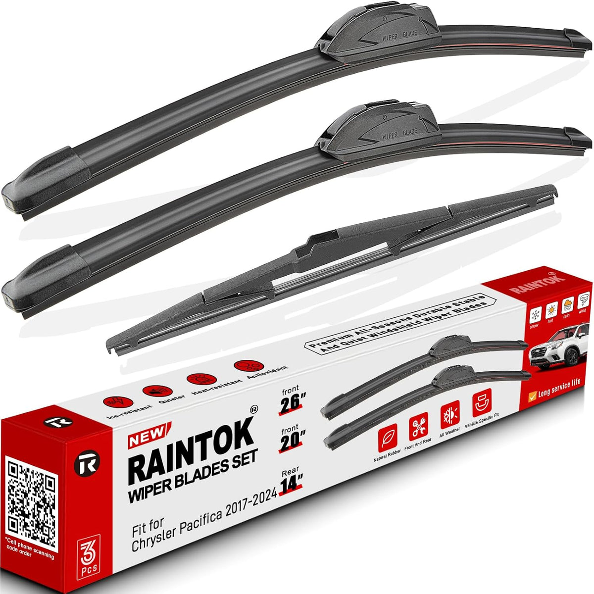 Windshield Wiper Blades Replacement for Chrysler Pacifica 2017 2018 2019 2020-2024 Original Factory Quality Front Rear Wipers Blade Set for My Car - 26" 20" 14" (Pack of 3)