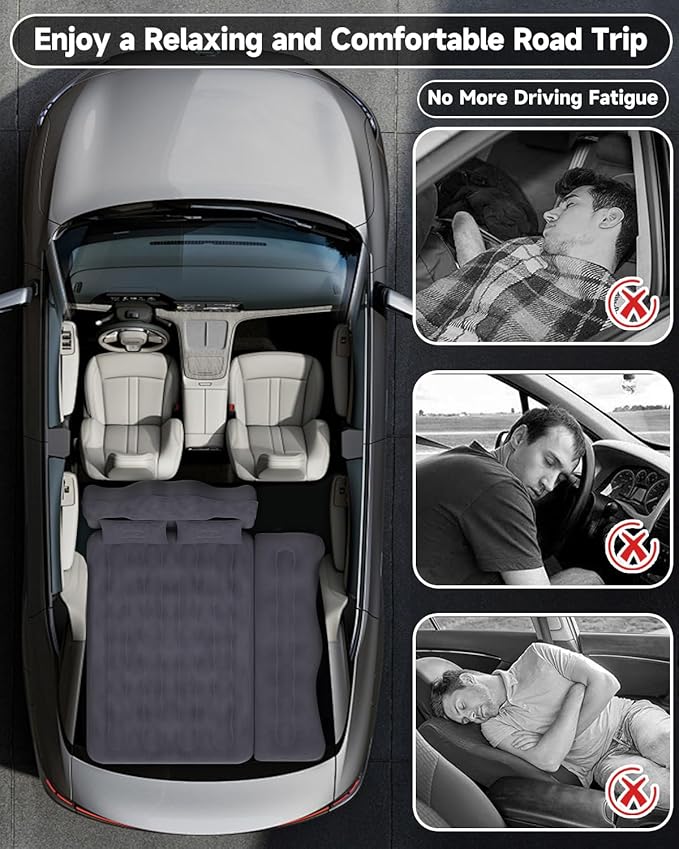 Umbrauto Car Air Mattress Backseat| Inflatable Truck Back Seat Camping Airbed for SUV Rear Seat, Blow Up Sleeping Travel Bed for Van Trunk with Pump & Pillows