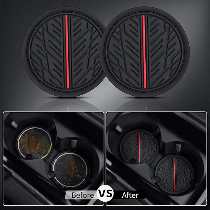 CAR PASS Leather Rubber Steering Wheel Cover Set,Tire Tread Pattern Design,Non-Slip Wear-Resistant,Equipped with Mobile Phone Holder and Non-Slip Cup Mat,Suitable for Steering Wheel 14.5-15”Black Red