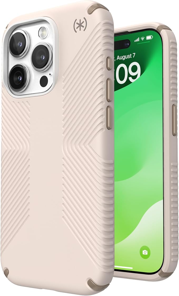 Speck iPhone 15 Pro Case - Drop Protection, Grip - Scratch Resistant, Soft Touch, 6.1 Inch Phone Case - Presidio2 Grip Bleached Bone/Heirloom Gold/Hazel Brown