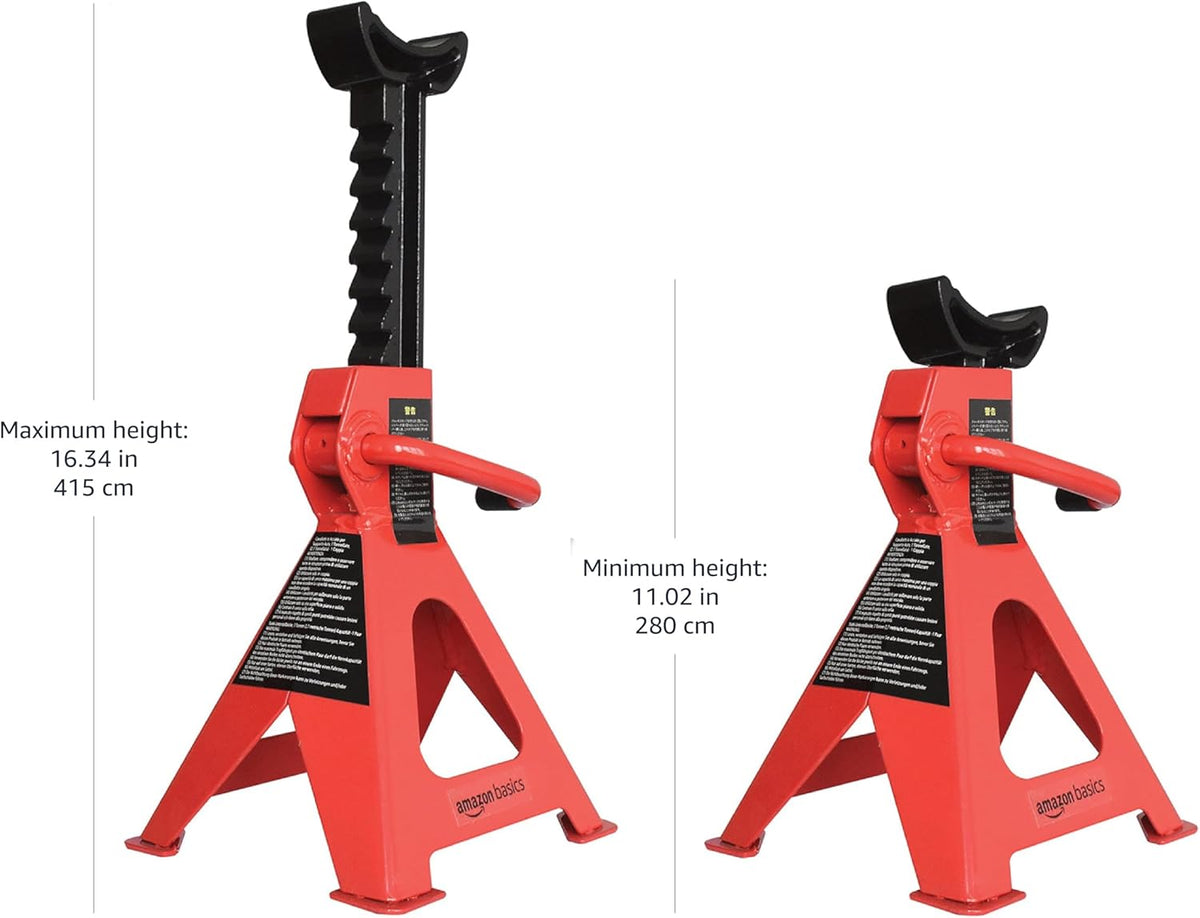 Amazon Basics Steel Jack Auto Stands with 6,000 lb or 3 Ton (2.7 metric Ton) Capacity, 1 Pair, Black and Red