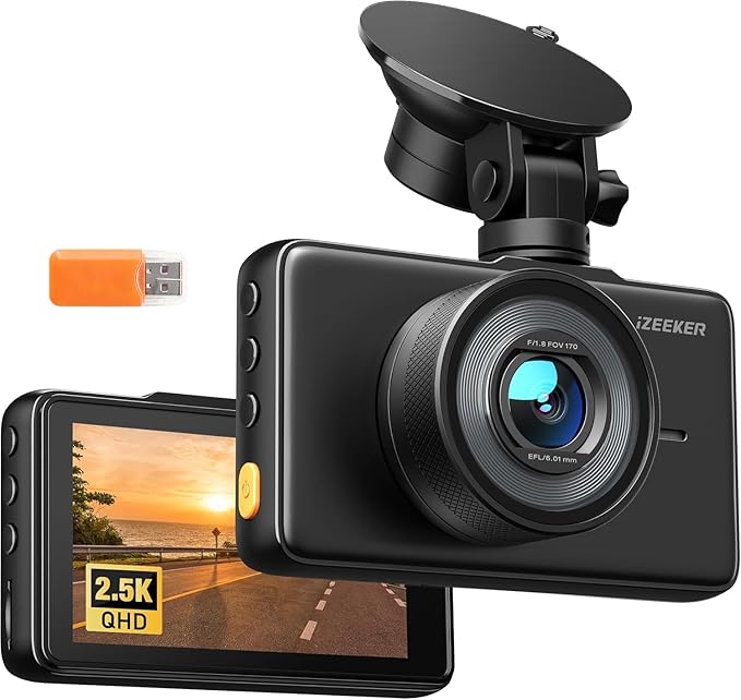 iZEEKER 2.5K Dash Cam, 1440P QHD Car Camera with 3" IPS Display, Night Vision, WDR, 170°Wide Angle, Loop Recording, G-Sensor Emergency Recording, 24H Parking Mode, Type C