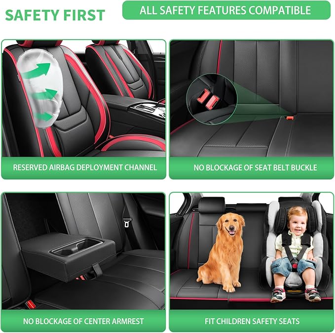 Fit Avalon Car Seat Covers for Toyota Avalon 2001-2024 2025 2026 -Upgraded Premium Waterproof & Breathable Leather,Airbag Compatible,All-Weather Seat Cushion Protector,2 Front/Black-Red