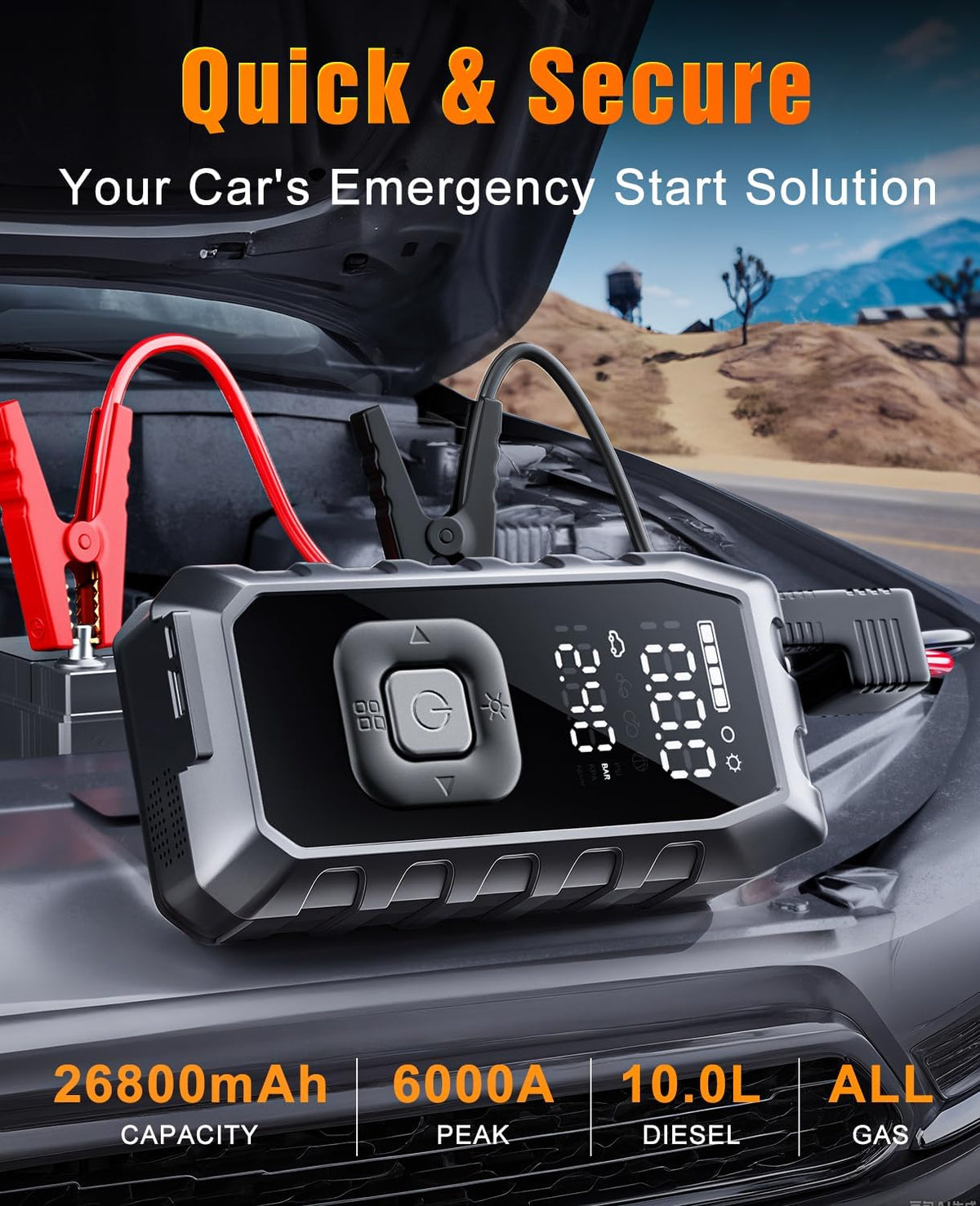 Tire Inflator Portable Air Compressor,65W Fast Charge 180PSI Cordless Electric Air Pump with Digital Pressure Gauge,Jump Starter Auto-Off for Car Bicycle Ball Inflatable,Battery Booster with Light
