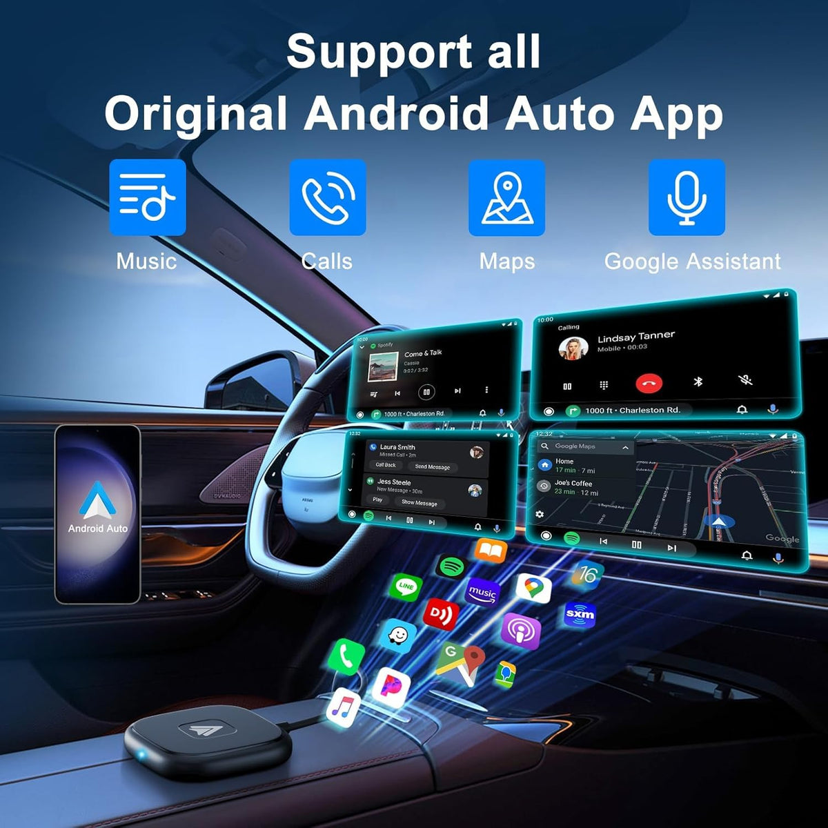 Android Auto Wireless Adapter for Wired Android Auto Cars Converts Wired to Wireless - Easy Setup Plug & Play Seamless Connection Stable and Fast