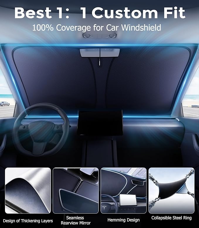 DMJN Windshield Sun Shade for Toyota Tacoma (2016-2023), Car Sunshade for Front Windshield [100% Efficient Block UV & Scorching Sun] UPF50+ Heat Block - Protect Interior & Keep Cooler