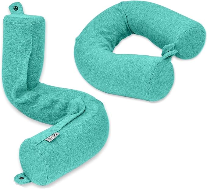 Dot&Dot Green Twist Memory Foam Kids Travel Pillow for Airplanes - Neck Pillows for Sleeping - Airplane Pillow for Neck Support, Chin, Lumbar, Leg - Adjustable Toddler Neck Pillow