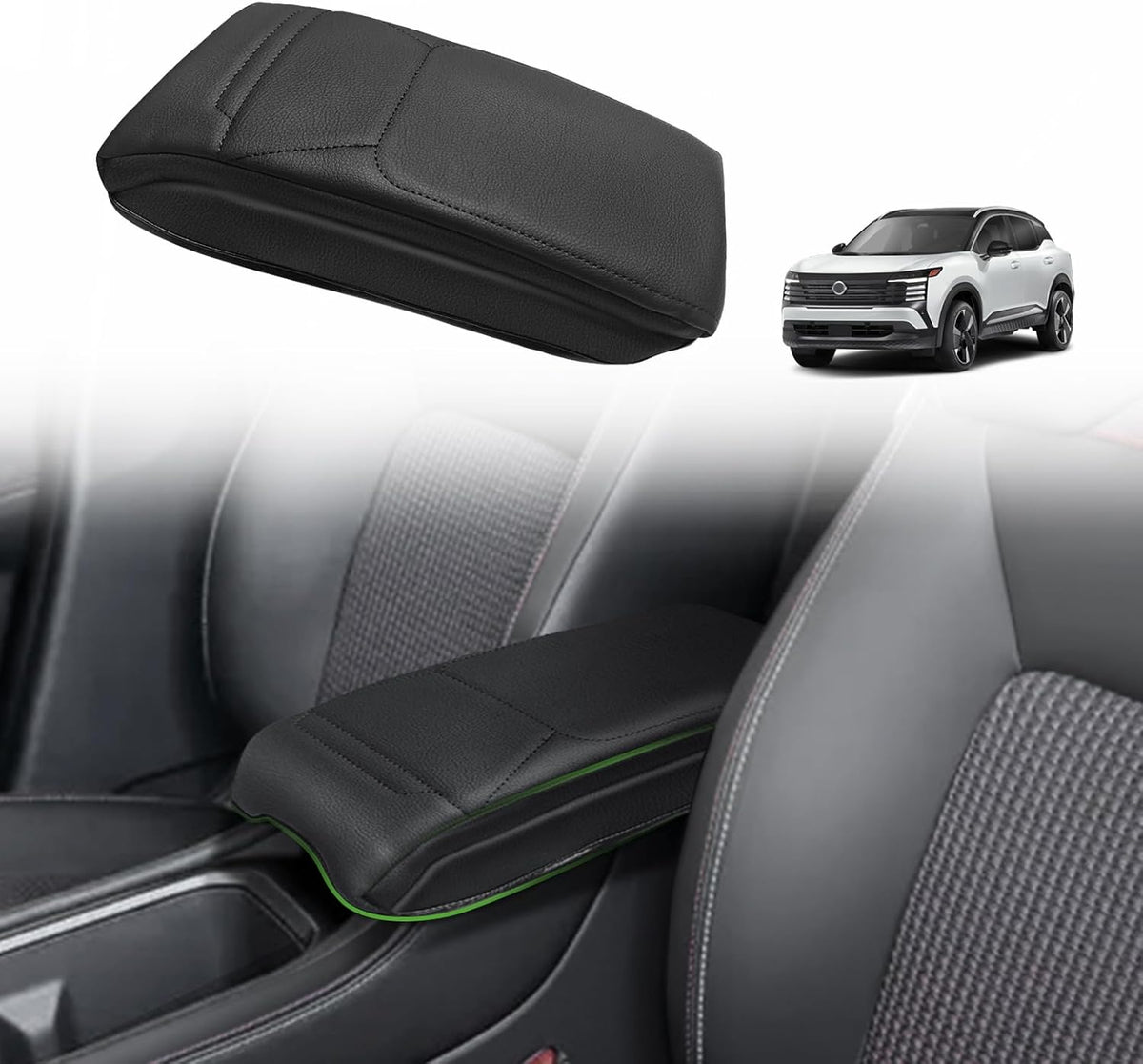 Muslogy Center Console Armrest Cover Compatible with Nissan Kicks S SV SR 2025 Comfort Armrest Pad Arm Rest Cushion Vegan Leather Protector 1-Inch Extra Thick