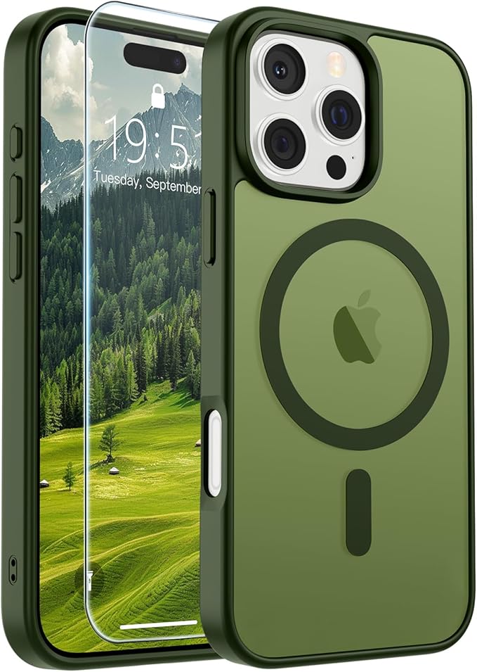 SUPFINE Magnetic for iPhone 16 Pro Case(Compatible with MagSafe)(Military Grade Drop Protection) Slim Translucent Matte Shockproof with Anti-Fingerprint Phone Case,Cangling Green
