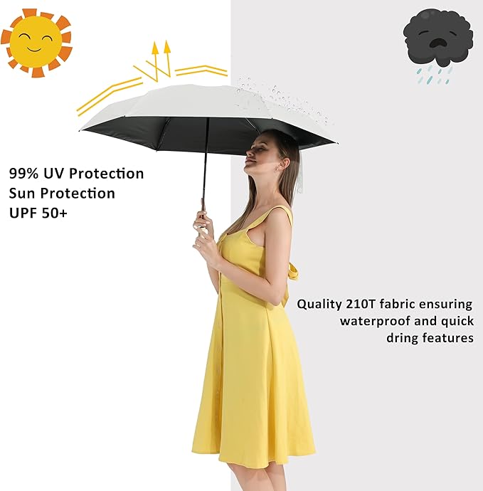 BAODINI Small UV Protection Travel Umbrella Compact for Rain and Sun UPF 50+ Windproof Portable 42 inch Umbrella for Women and Men