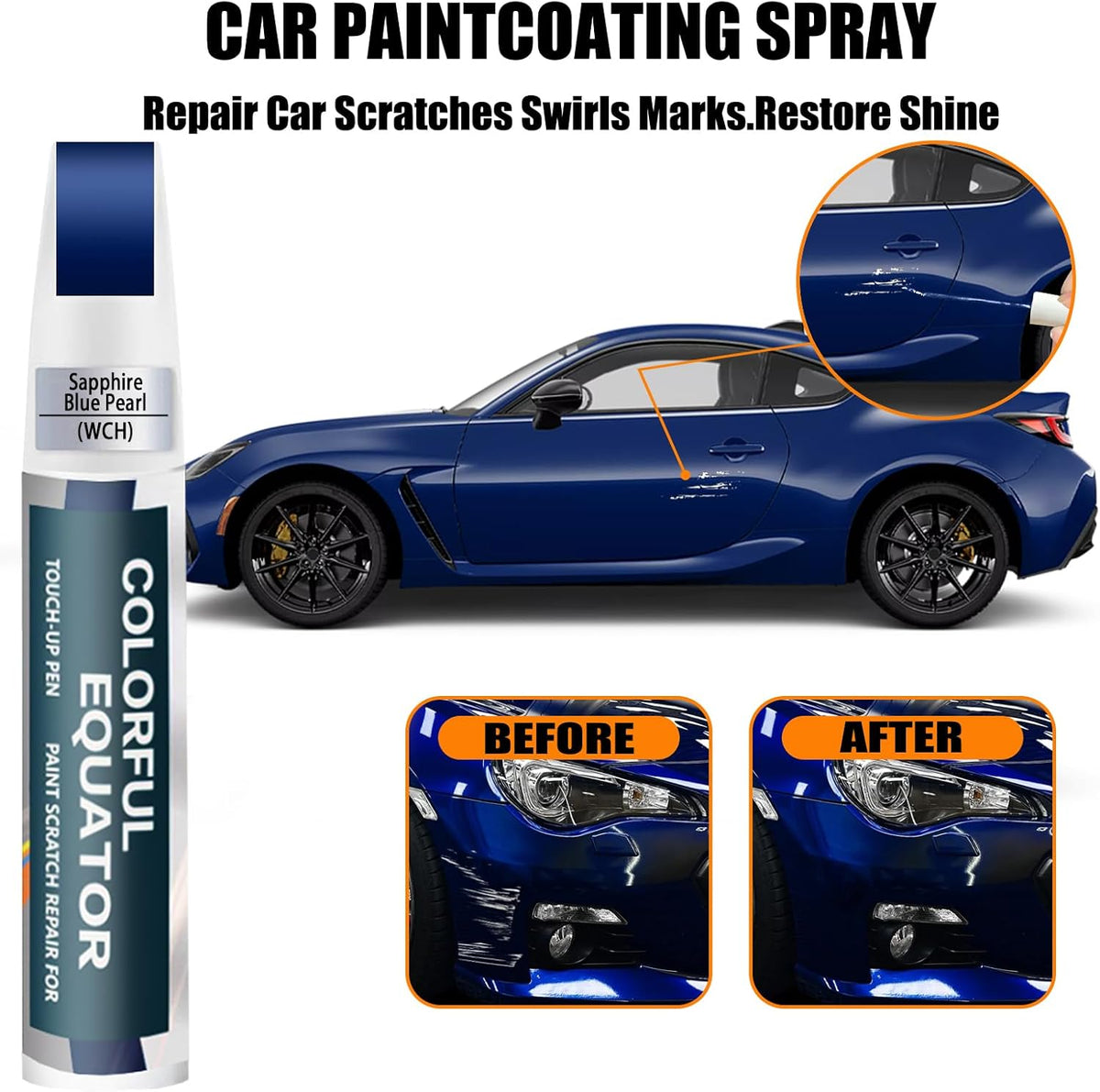 Sapphire Blue Pearl(WCH) Touch Up Paint Compatible with SUBARU, Car Paint Pen Scratch Repair Two-In-One Touch Up Paint, Premium Car Scratch Remover for Deep Scratches