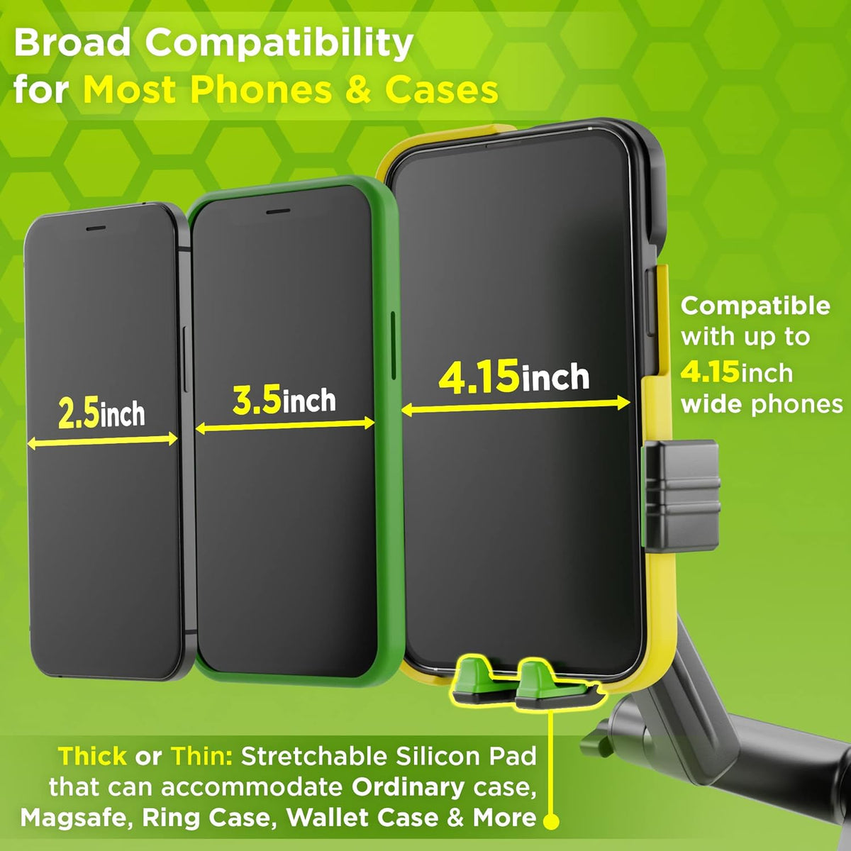 Phone Mount for Truck Phone Holder for Truck - Heavy Duty Super Suction Cup, Mobile Device Holder Dashboard Window 16.9 inch Long Arm & Stable, iPhone & Samsung Compatible, Semi Trucker, Green