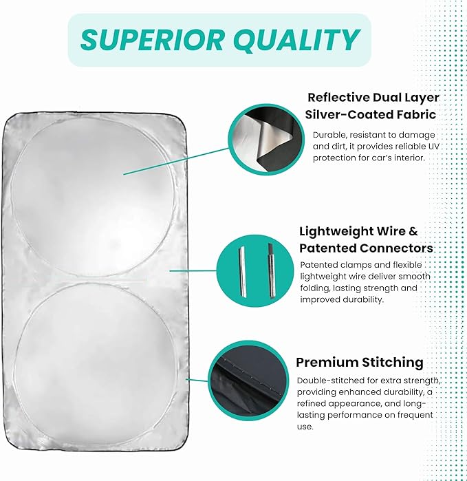 Windshield Sun Shade -Certified 99.87% UVB & 99.02% UVA Car Sun Shade. Award Winning Sunshade - Patented Technology | Compatible for Lexus LC (2018-2024) | Car Shades by Kinder Fluff