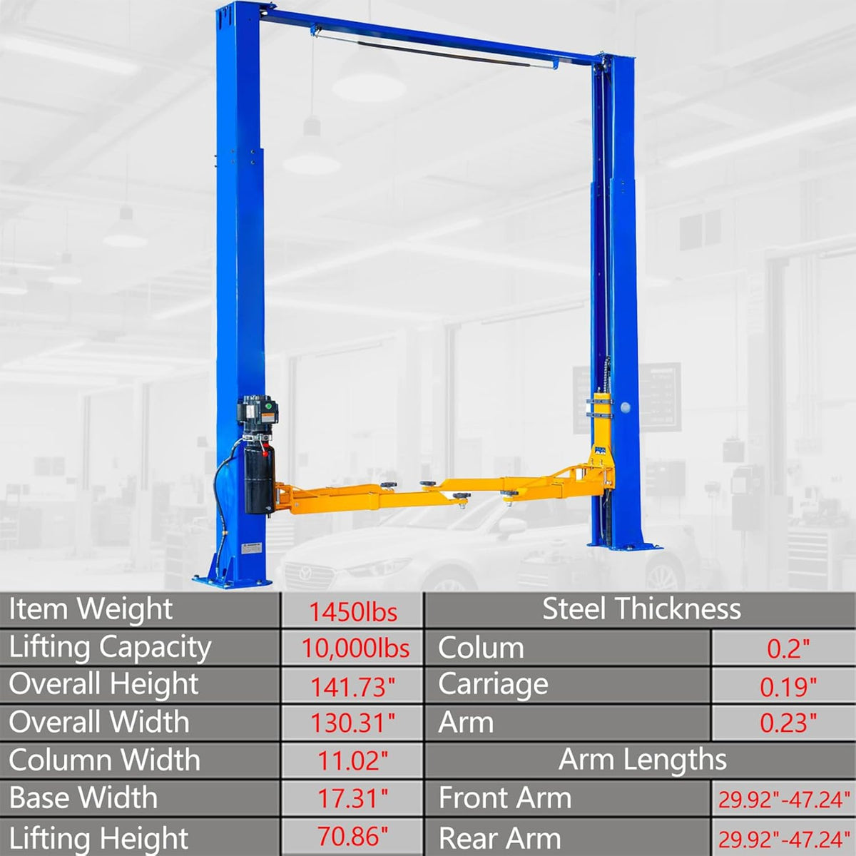 Car Lift Single/2 Post Auto Lifts, 6200/9000/10000LBS Capacity, 240V Hydraulic Truck Hoist, Heavy Duty Auto Lift with Safety Locks for Home Garage (10000LBS Clear Floor 2 Post, 1)