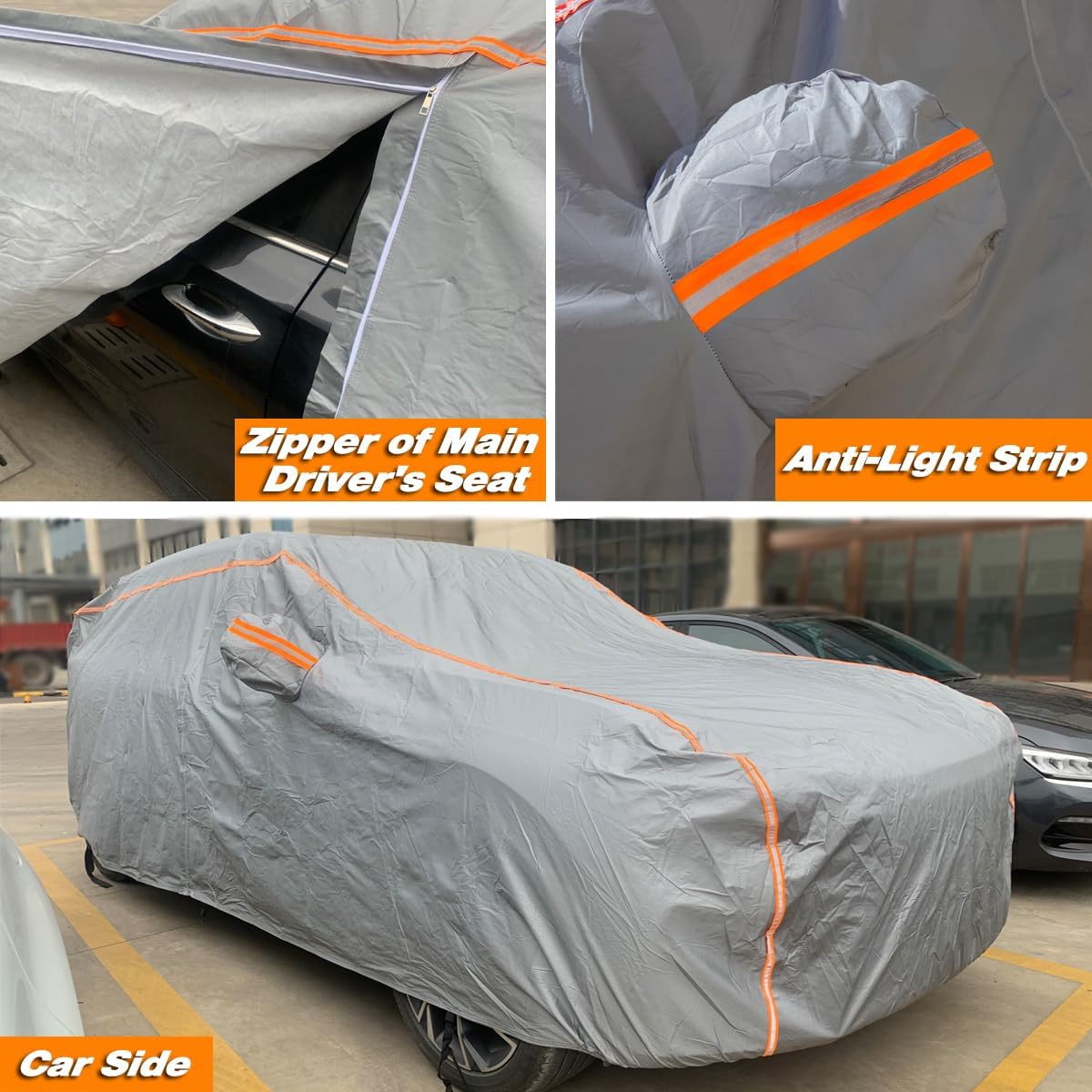 TUCAREST 6-Layers PEVA Premium Full Car Cover Fit for Pickup Sedan hatchback SUVs MPV Rain and snow protection, sun protection, UV protection, and protection of car paint surfaces-Silver Grey -Up 260"