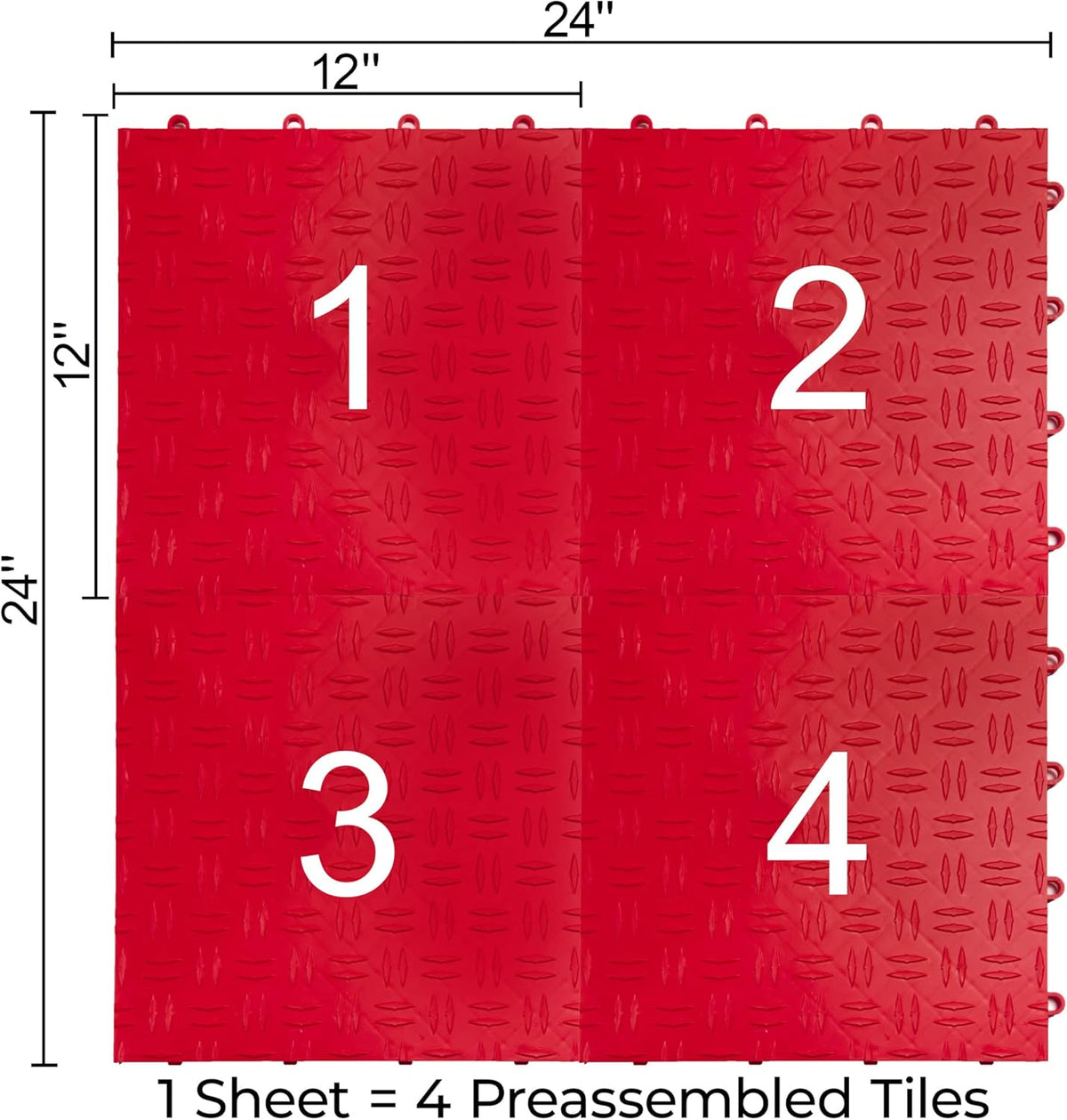 Big Floors GarageTrac Diamond, Interlocking Non-Slip Garage Flooring Tile, Durable, Modular, Heavy-Duty Copolymer, Easy Install (Red, 24 Pack of 12 x 12" Tiles)