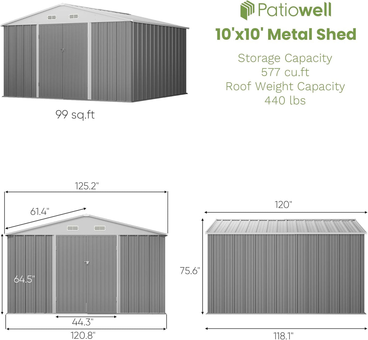 Patiowell 10 x 10 FT Metal Outdoor Storage Shed with Detachable Storage Shelves, Large Steel Utility Tool Shed Storage House with Lockable Door, Garden Tool Shed for Backyard Garden Patio Lawn,Brown
