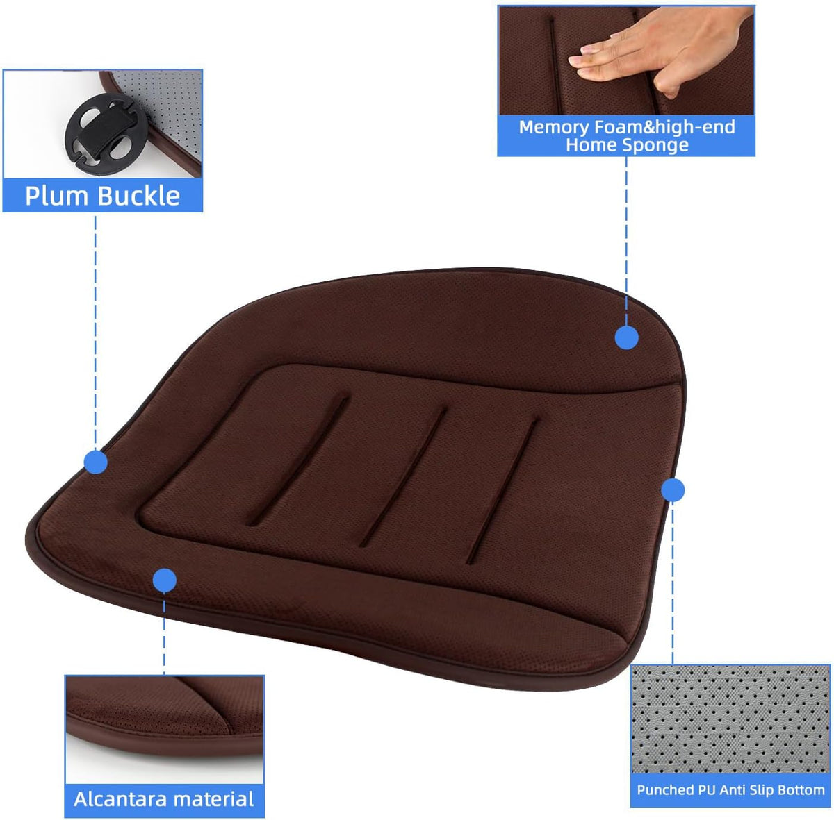 KAYI Car Seat Cushion, Memory Foam Car Seat Cushion, Anti Slip Rubber Bottom Car Seat Cushions for Driving, Suitable for Car and Office Chairs (Brown)
