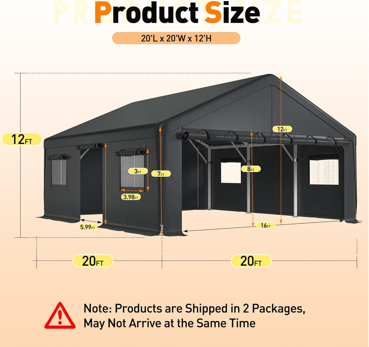 Bepatio 2 Car Carport, 20 x 20 Heavy Duty Metal Carport, All Weather Extra Large Car Port, Outdoor Portable Garage with Side-Opening Doors & Roll-Up Windows