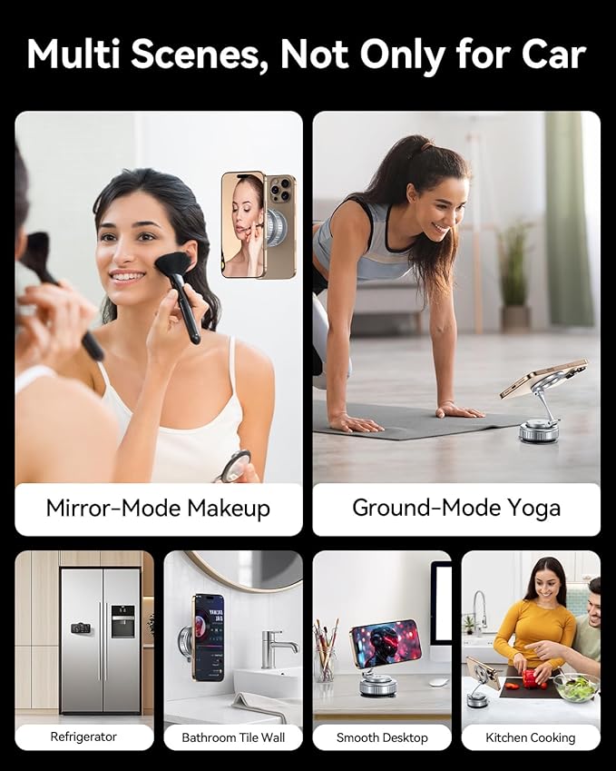 2026 Upgraded Vacuum Magnetic Car Phone Holder [89+LBS Suction/2800gf Magnet], Suction Cup Phone Mount, Ultra-Strong Magnetic Stand for Car/Mirror/Gym/Kitchen/iPhone17 16 15 14 13 12, Silver