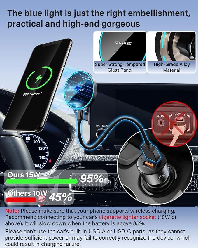 Phone Holder for Chevrolet Chevy Malibu 2016-2025/Equinox 2018-2024 Accessories 8-inch Screen Fixed Clip, Car Magnetic Phone Mount for MagSafe, Magnets 15W Fast Wireless Charger Cell Phone Base