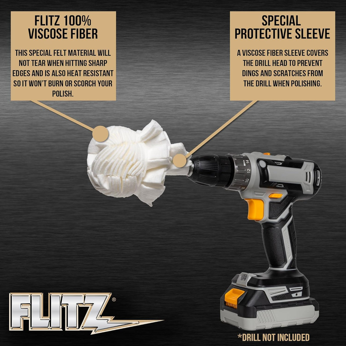 Flitz Buff Ball w/ 1.76oz Metal Polish Paste - 3in Drill Buffer Polisher Attachment for Any 3/8in Drill - Self-Cooling, Washable Polishing Ball to Buff, Shine, & Protect All Metals, Plastics (1 Pack)