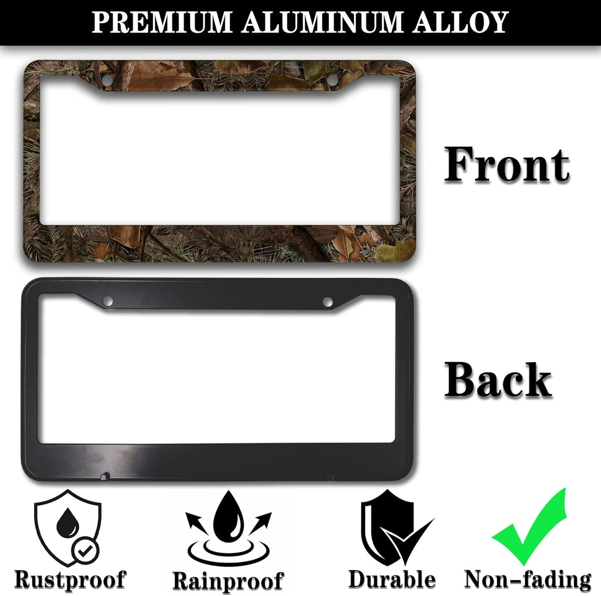 License Plate Mount for Men Multicolor License Plate Frames for Women Camo Universal Aluminum Car Accessory 2 Pack with Screw Covers Set