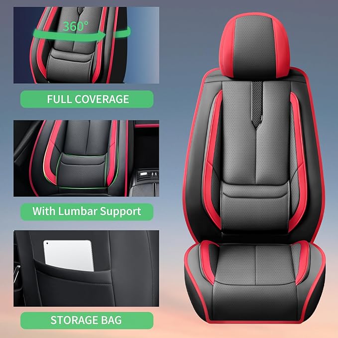 Fit CRV Car Seat Covers for Honda CR-V 2013-2024 2025 2026 -Upgraded Premium Waterproof & Breathable Leather,Airbag Compatible,All-Weather Seat Cushion Protector,Full Set,Black-Red