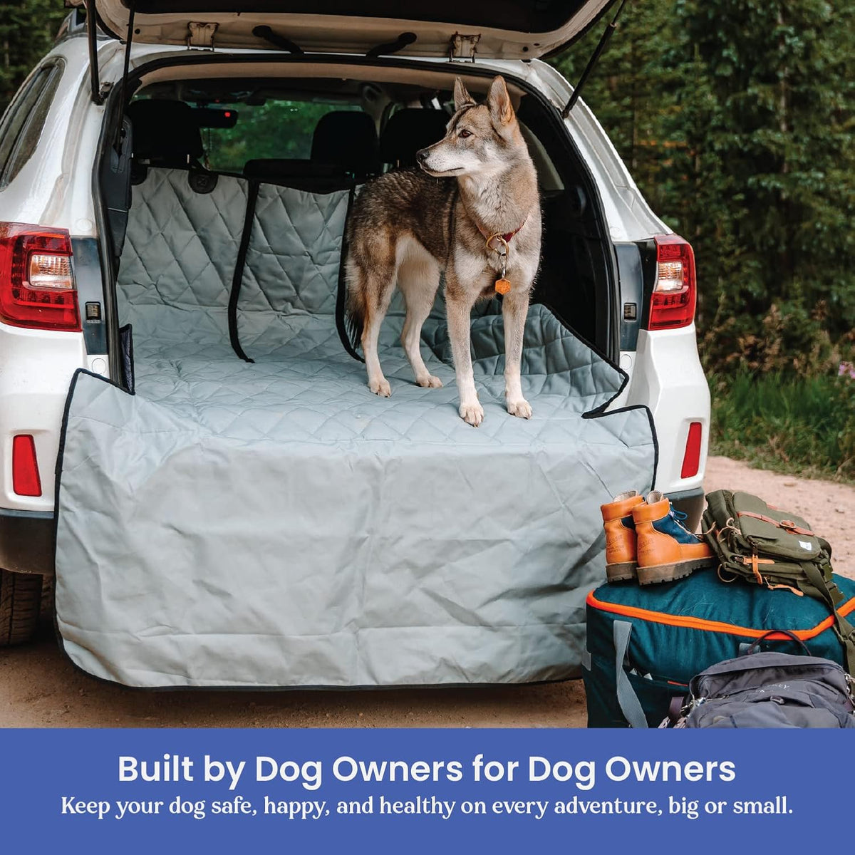 4Knines SUV Cargo Liner for Dogs, Trunk Mat for SUV, Durable Cargo Cover, Protector – Compatible with 60/40 Split Bench & Armrest Pass-Through, Waterproof, Machine Washable, Non-Slip (Small, Grey)