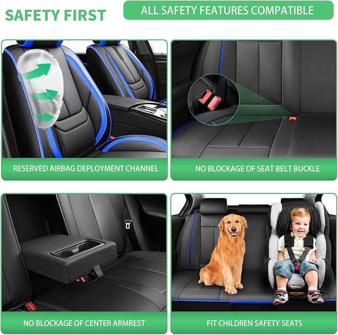 Fit Tucson Car Seat Covers for Hyundai Tucson 2010-2024 2025 2026 -Upgraded Premium Waterproof & Breathable Leather,Airbag Compatible,All-Weather Seat Cushion Protector,2 Front/Black-Blue