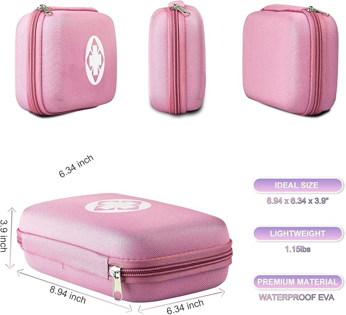 277PCS Compact Emergency First Aid Kit for Car Business Travel Size Backpacking Gear Bag Camping Essentials Survival Kit Supplies for Road Trips, Hiking, Outdoor Play Pink AMORNING