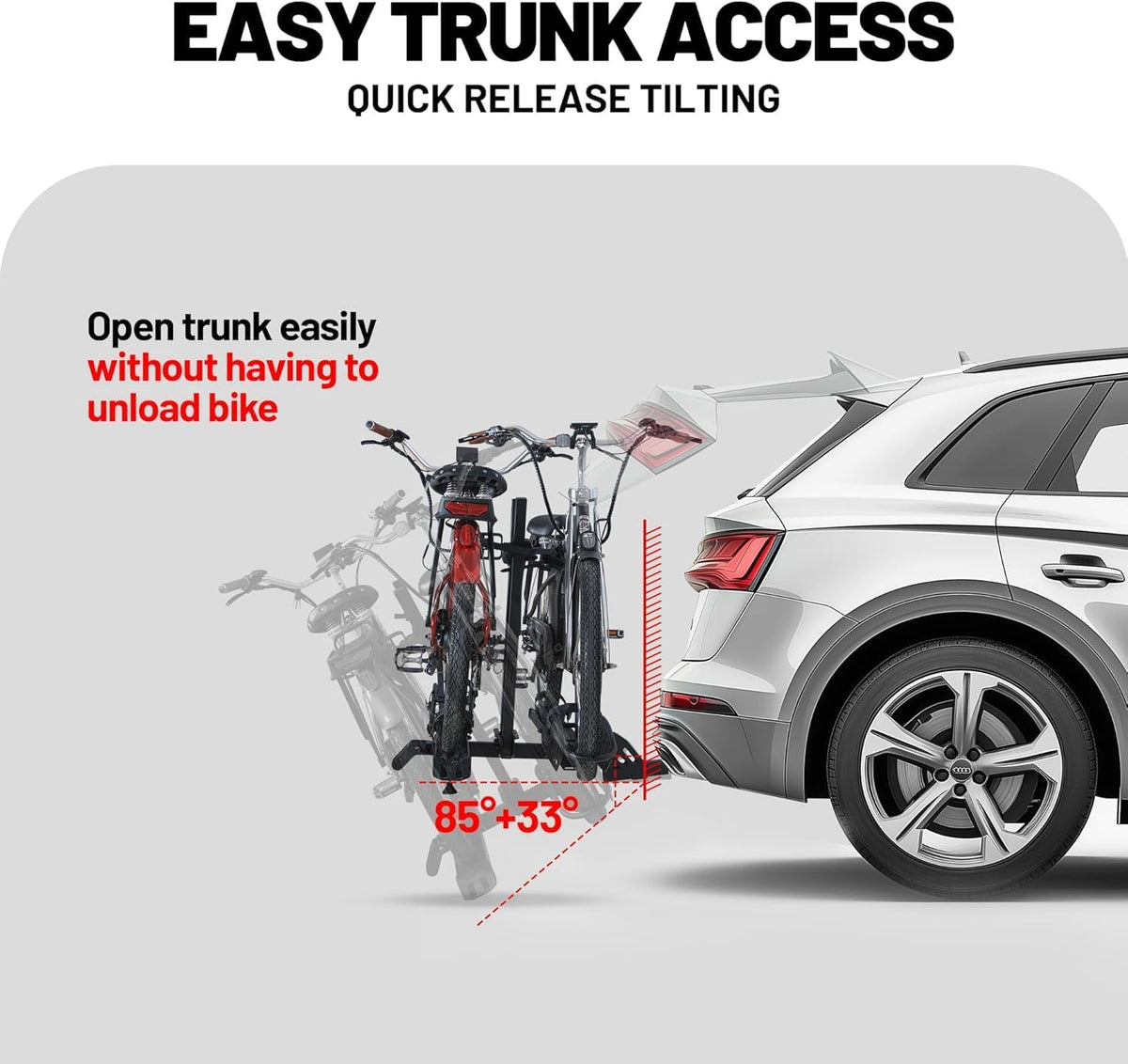 200 lbs E-Bike Rack Hitch Mount Platform Style for Cars Trucks SUVs Vans RVs, Easy Fold with One Hand, fits Bikes with Up to 5-inch Fat Tire