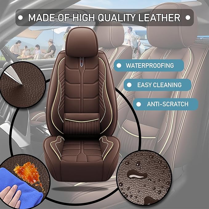 Leather Car Seat Covers Fit for Toyota Prius c 2012-2019, 5 Seater Car Seat Cover, Premium Waterproof, Scratch Resistant Car Interior Accessories (Full Set Coffee)