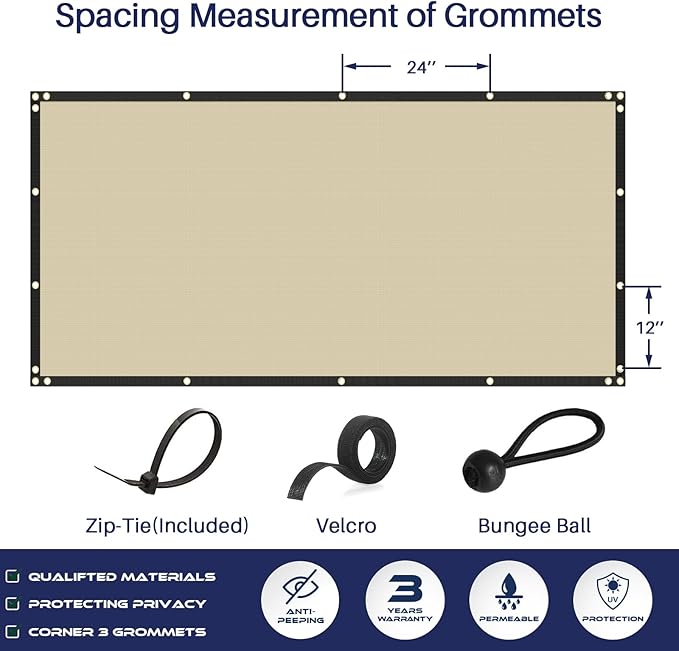 Windscreen4less Privacy Fence Screen Heavy Duty Windscreen Fencing Mesh Fabric Shade Net Cover with Brass Grommtes for Outdoor Wall Garden Yard Pool Deck, 8'x2' Beige