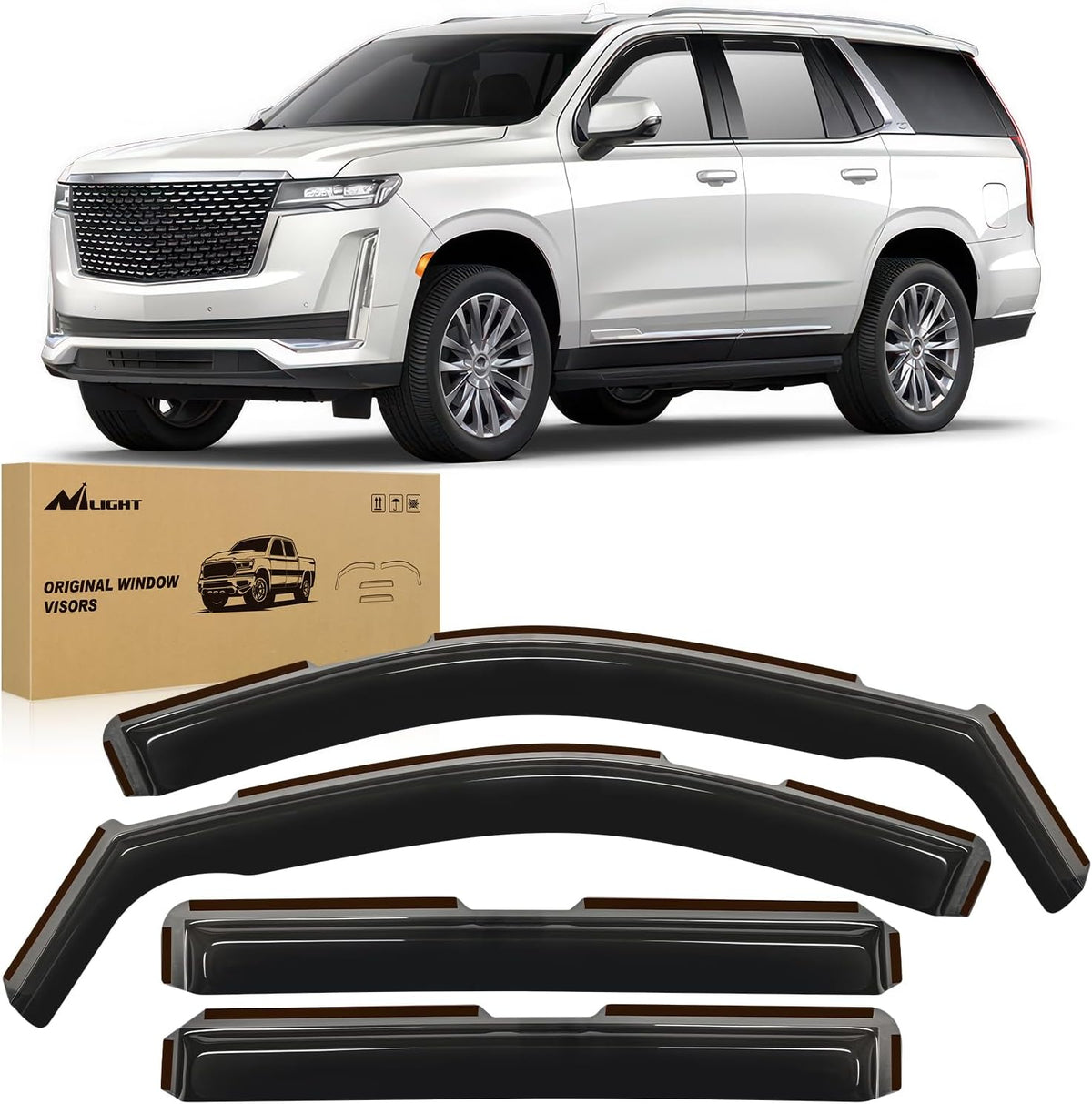 Nilight in Channel Rain Guards for Chevy Tahoe/GMC Yukon/Cadillac Escalade 2021 2022 2023 2024 Original Window Deflectors, Vent Window Visors-4PCS